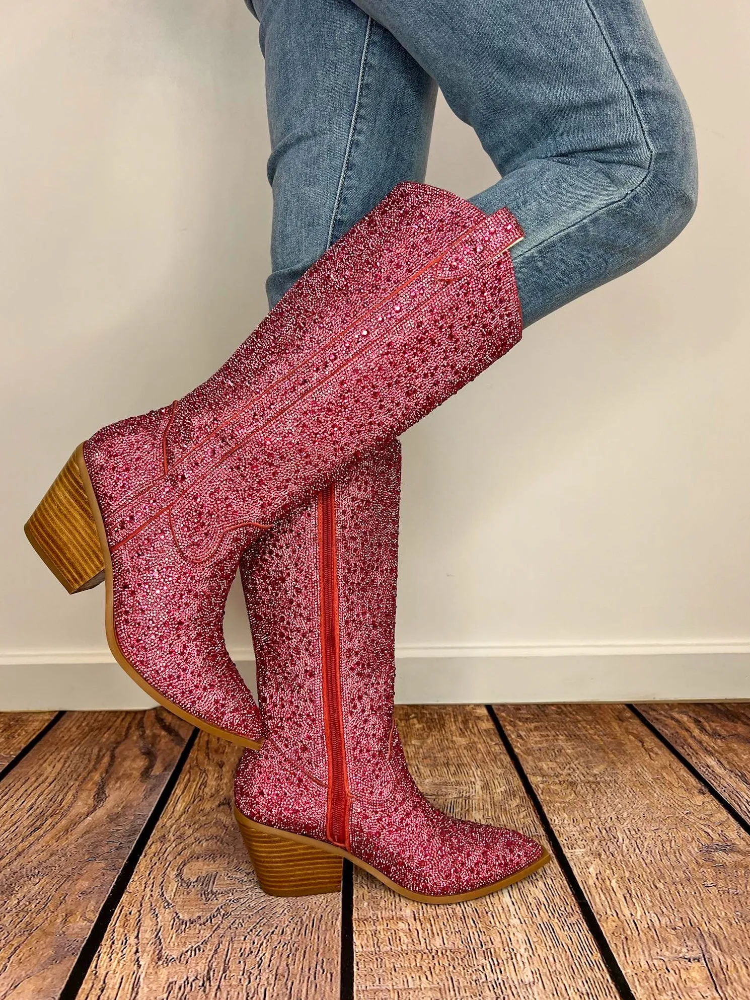 Corky's Footwear Glitzy Western Boot with Pink Rhinestones