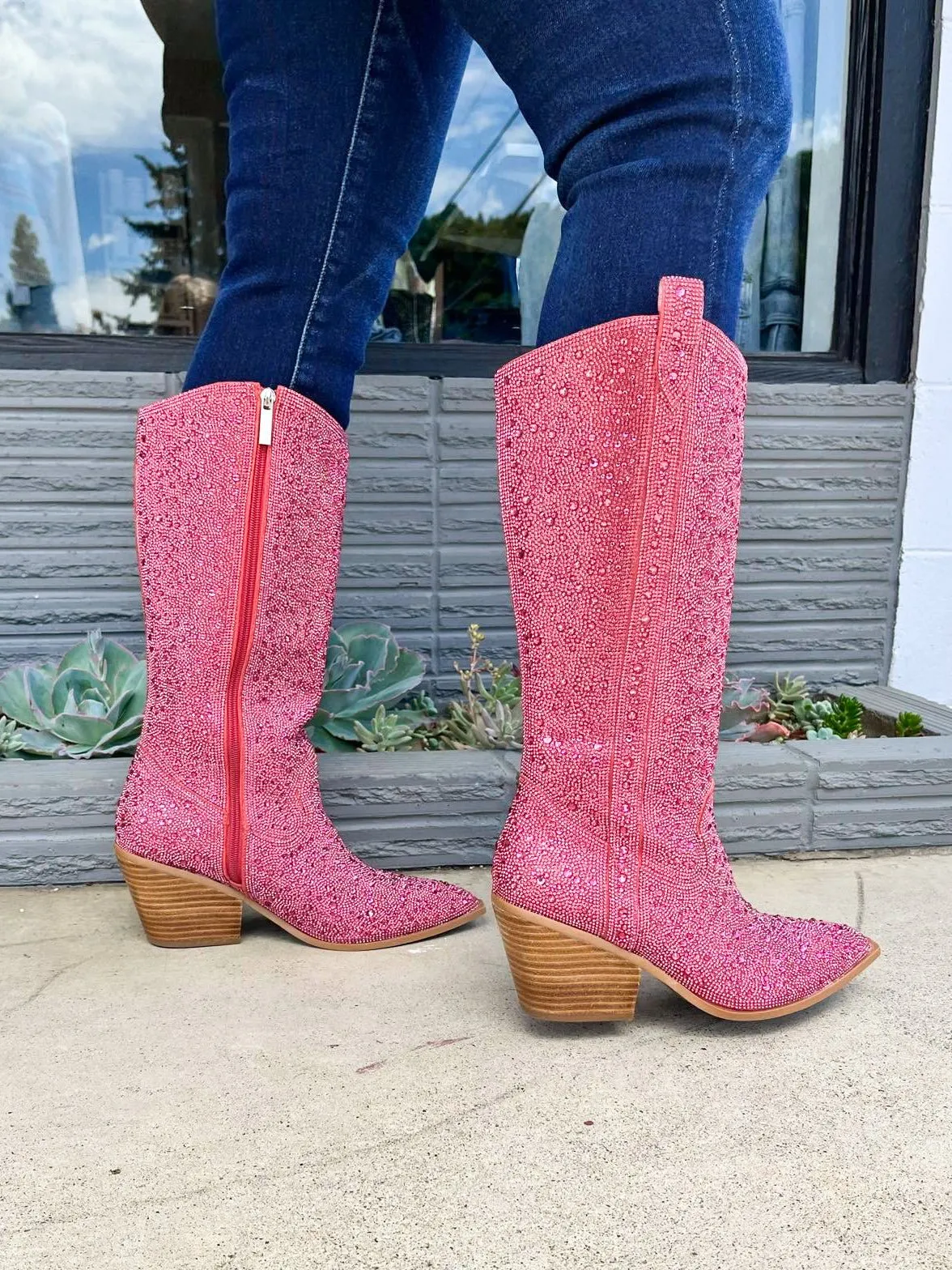 Corky's Footwear Glitzy Western Boot with Pink Rhinestones