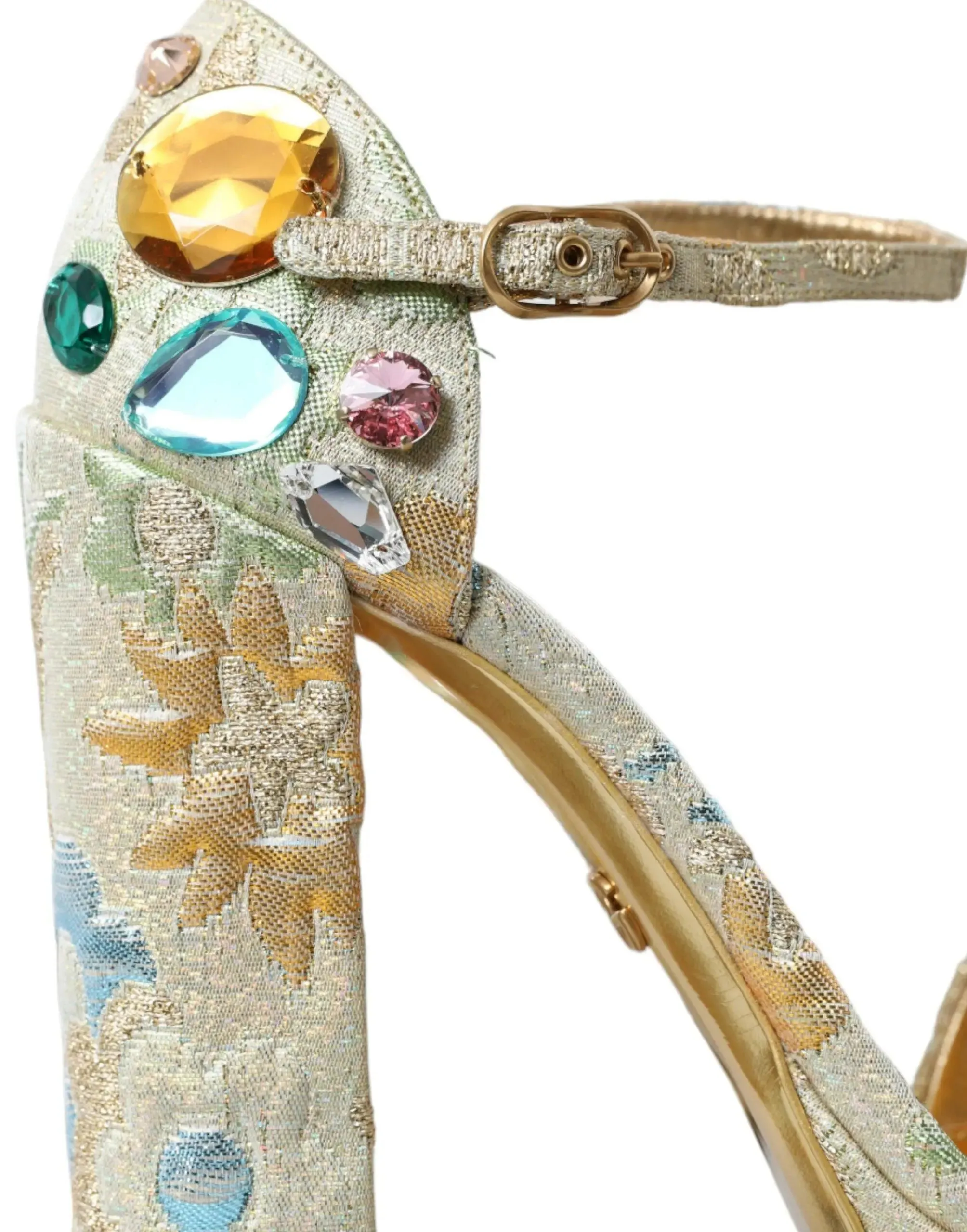 Dolce & Gabbana Gold Floral Jacquard Crystal Sandals