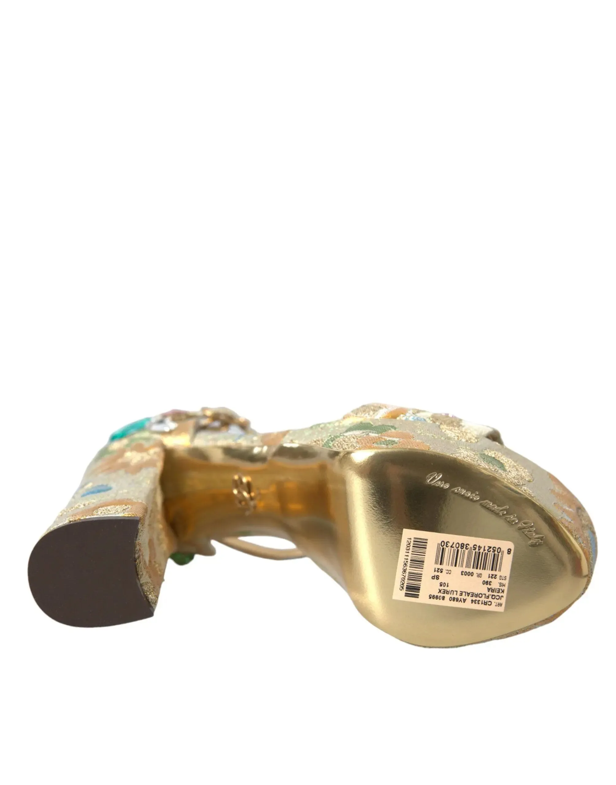 Dolce & Gabbana Gold Floral Jacquard Crystal Sandals