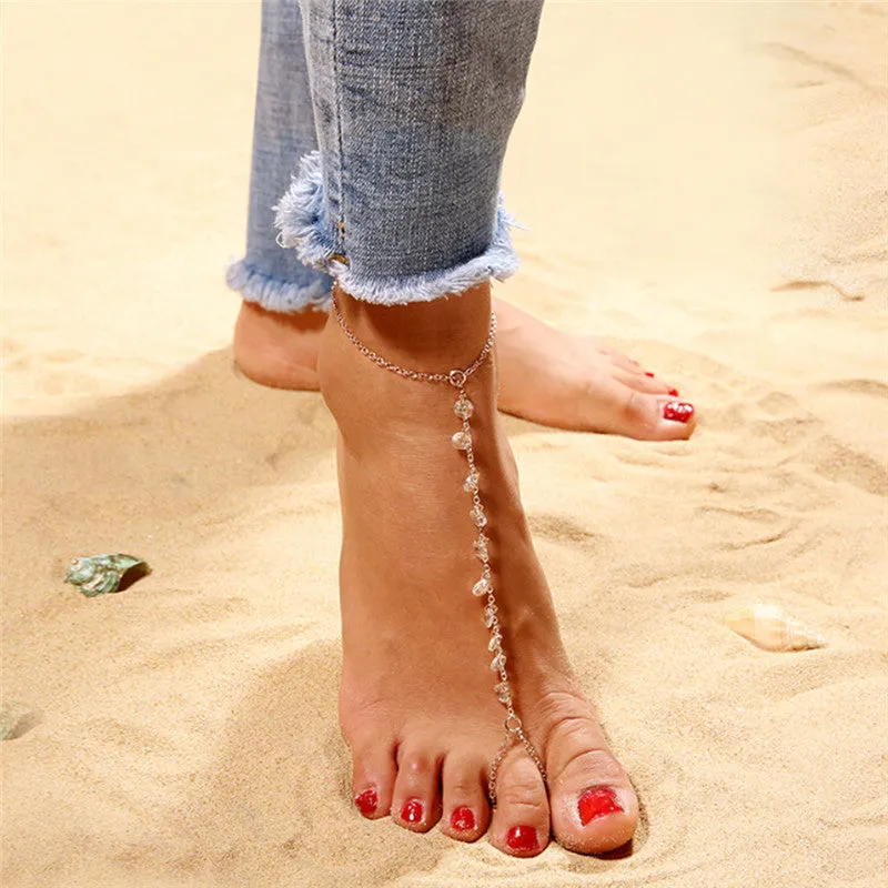 Fashion  Barefoot Sexy Crystal Sandals Beach Sexy  Leg Chain