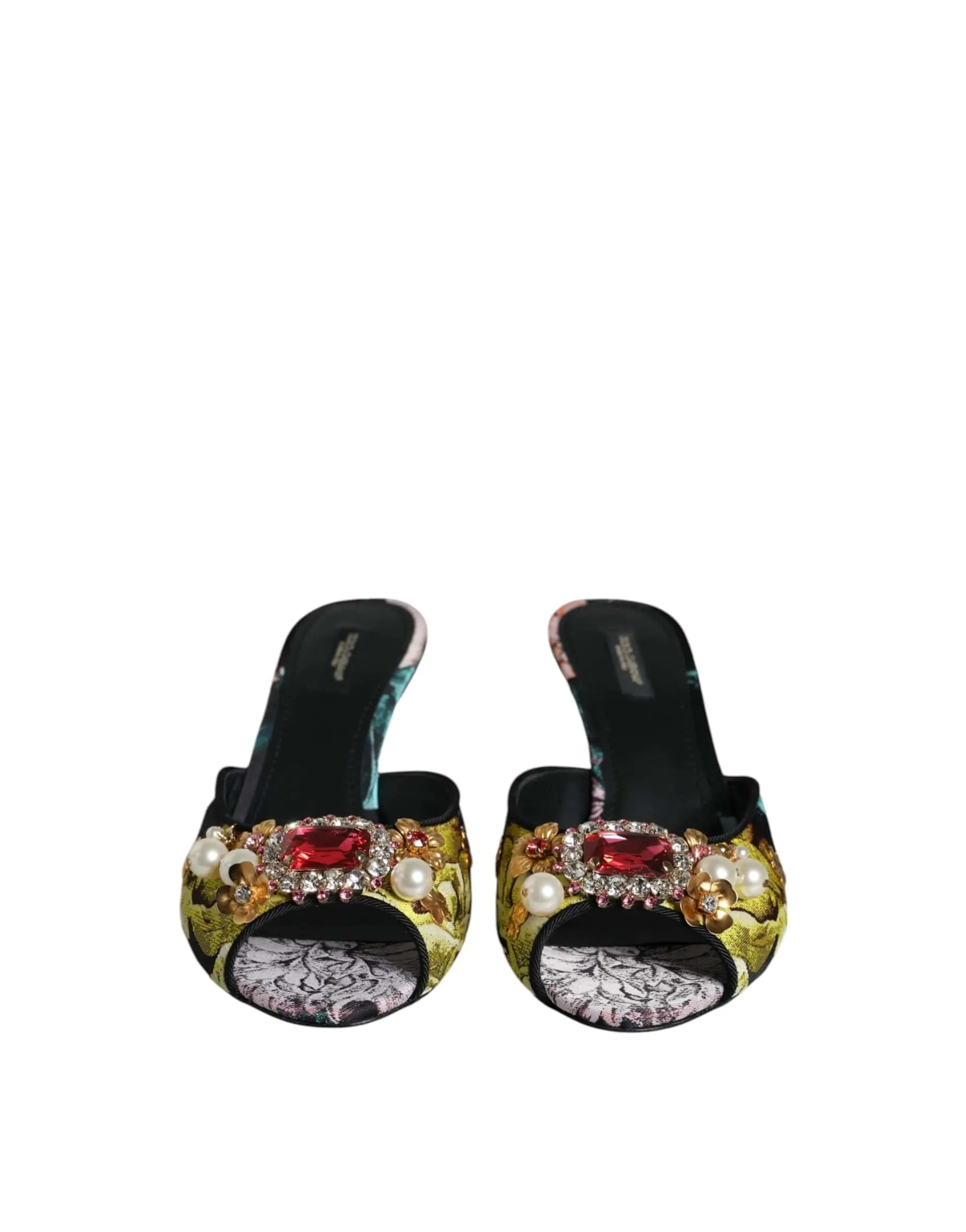 Floral Print Crystal Embellished Slip On Sandals