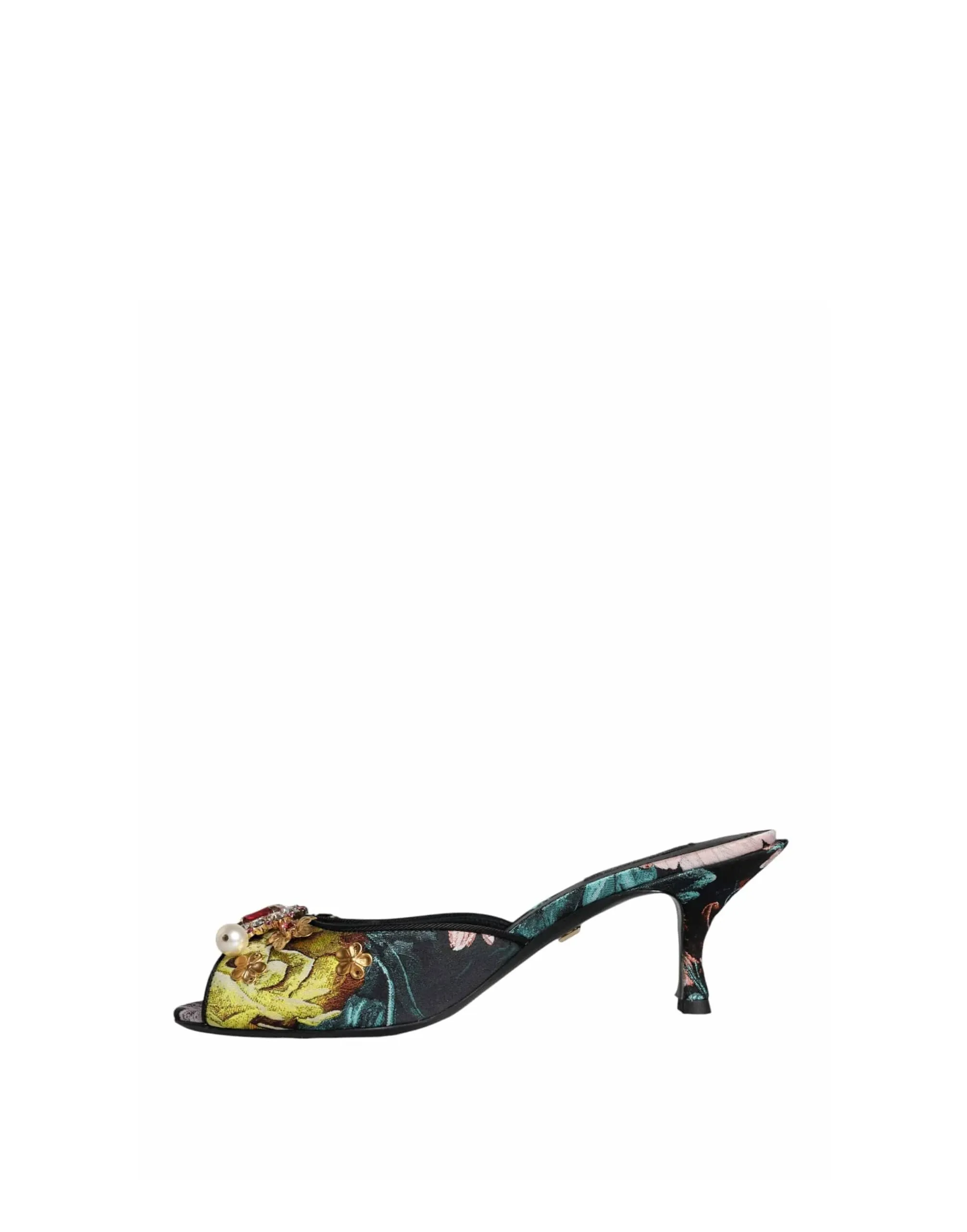 Floral Print Crystal Embellished Slip On Sandals