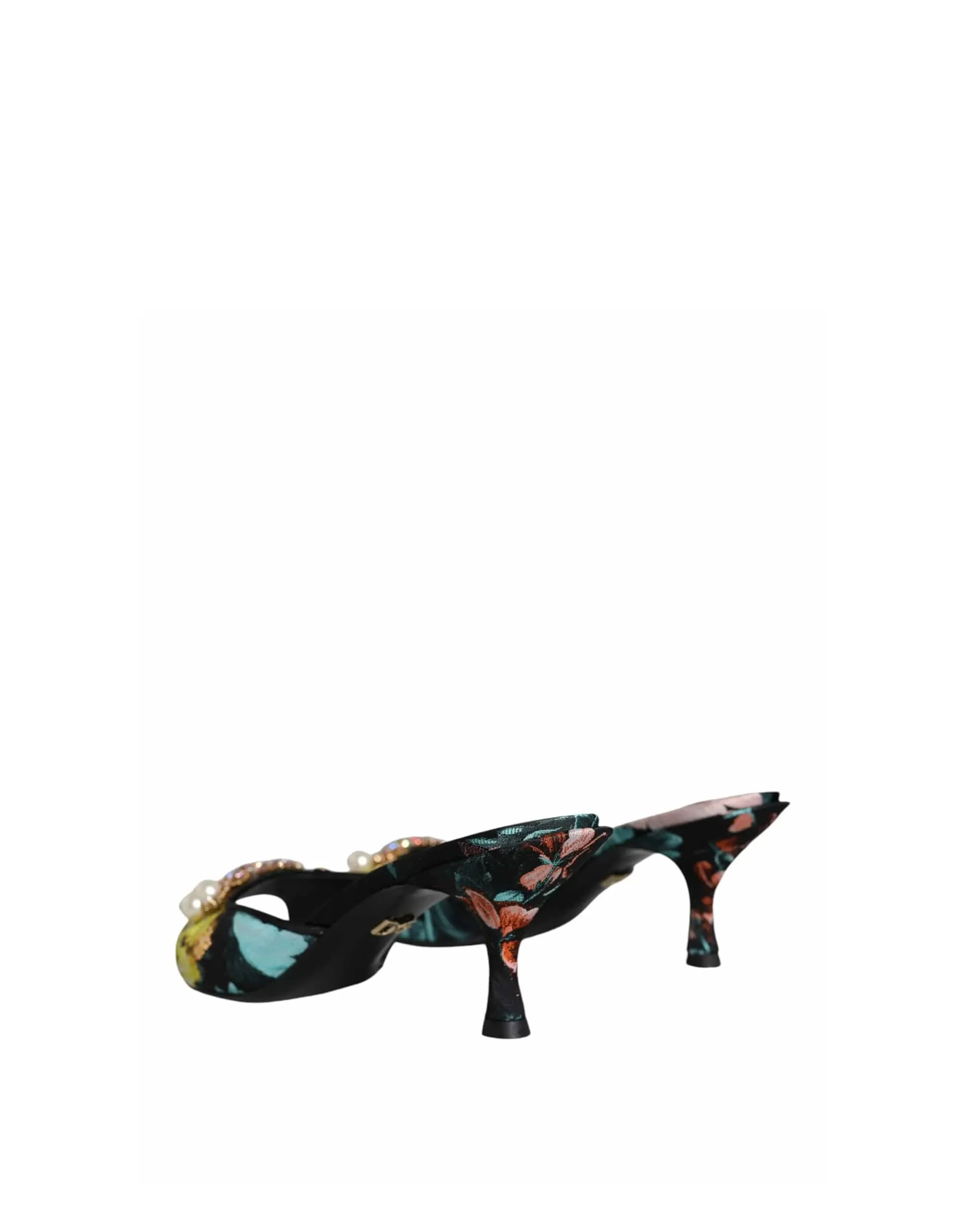 Floral Print Crystal Embellished Slip On Sandals