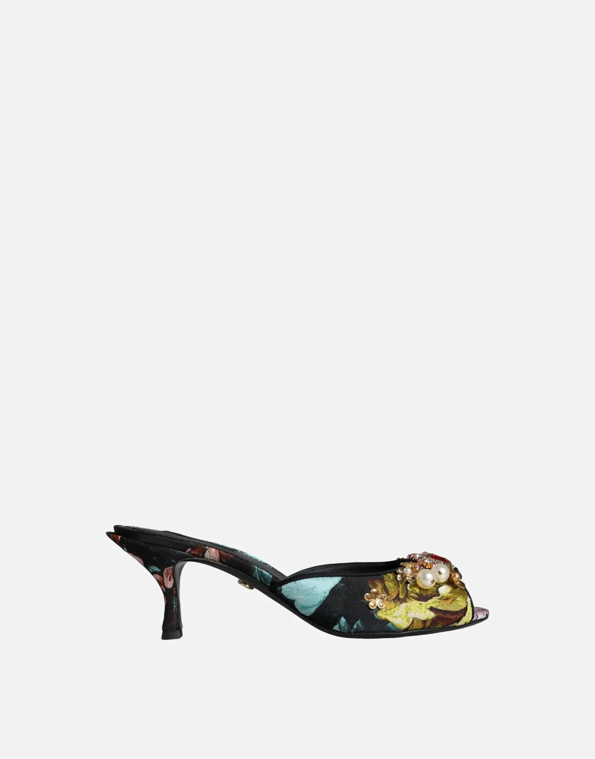 Floral Print Crystal Embellished Slip On Sandals