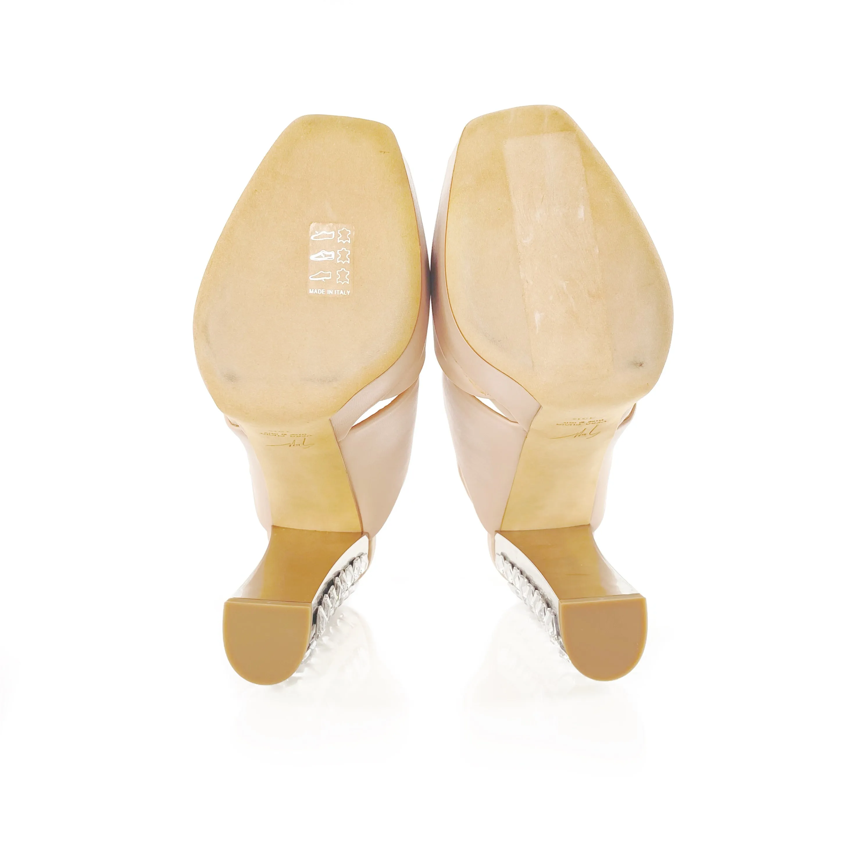 Giuseppe Zanotti Natural Crystal Trimmed Leather Platform Slingback Sandals