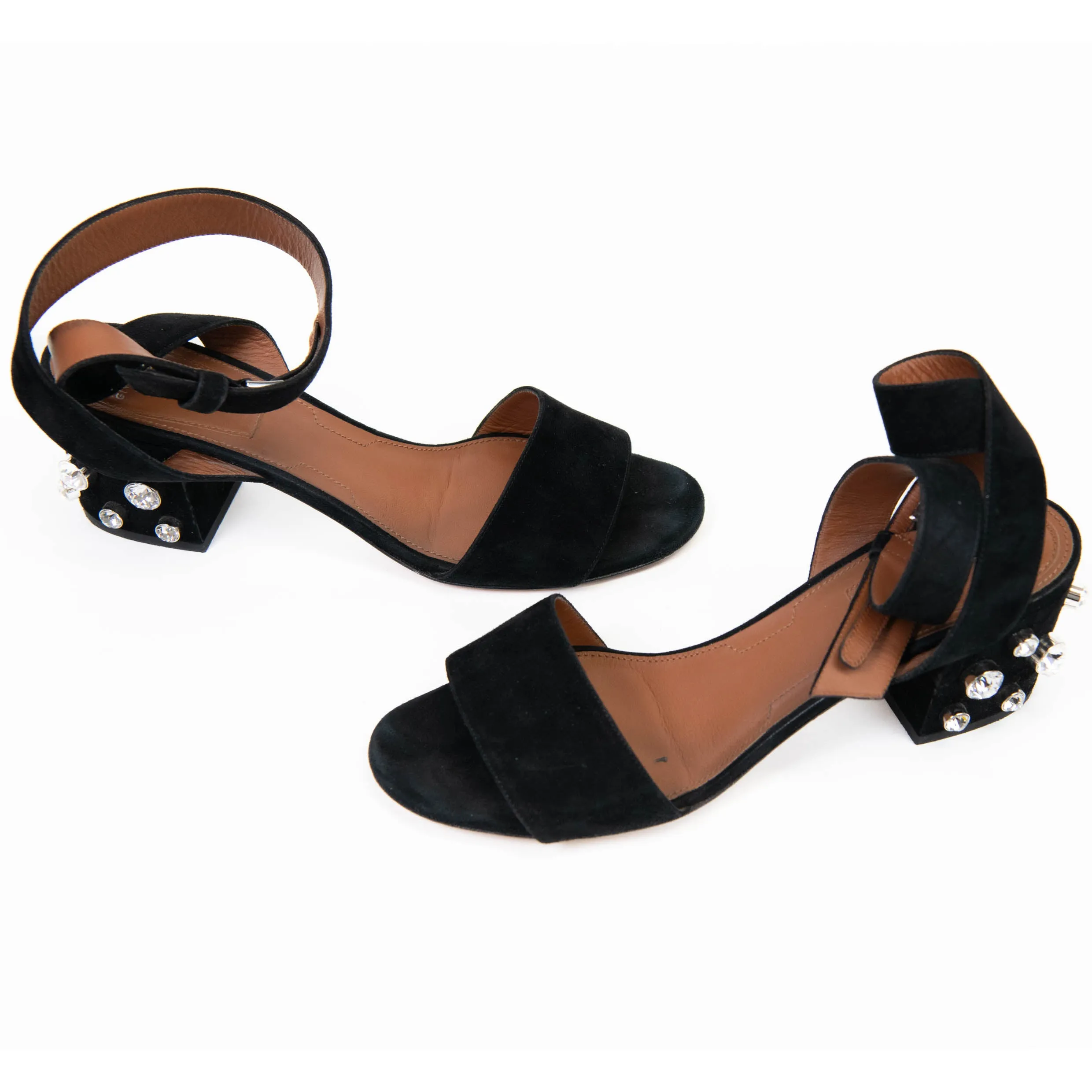 Givenchy Black Suede Crystal Embellished Sandals Size 40