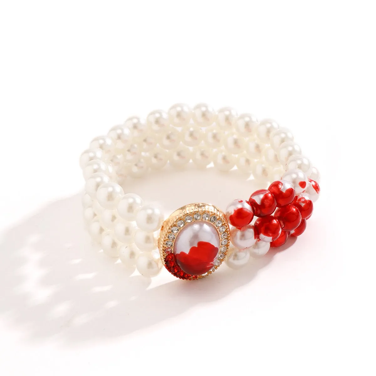 Goth Creative Red Blood Pattern Imitation Pearl Chain Bracelet for Women Punk Long Tassel Beads Pendant Halloween Wed Jewelry