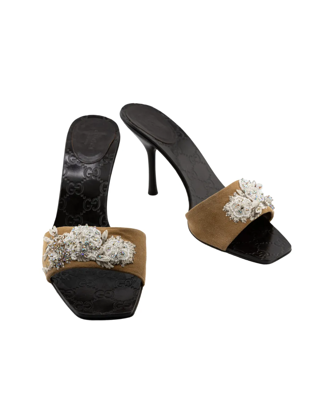 Gucci Heels aus Wildleder in Beige mit glitzernder Bestickung (38.5)