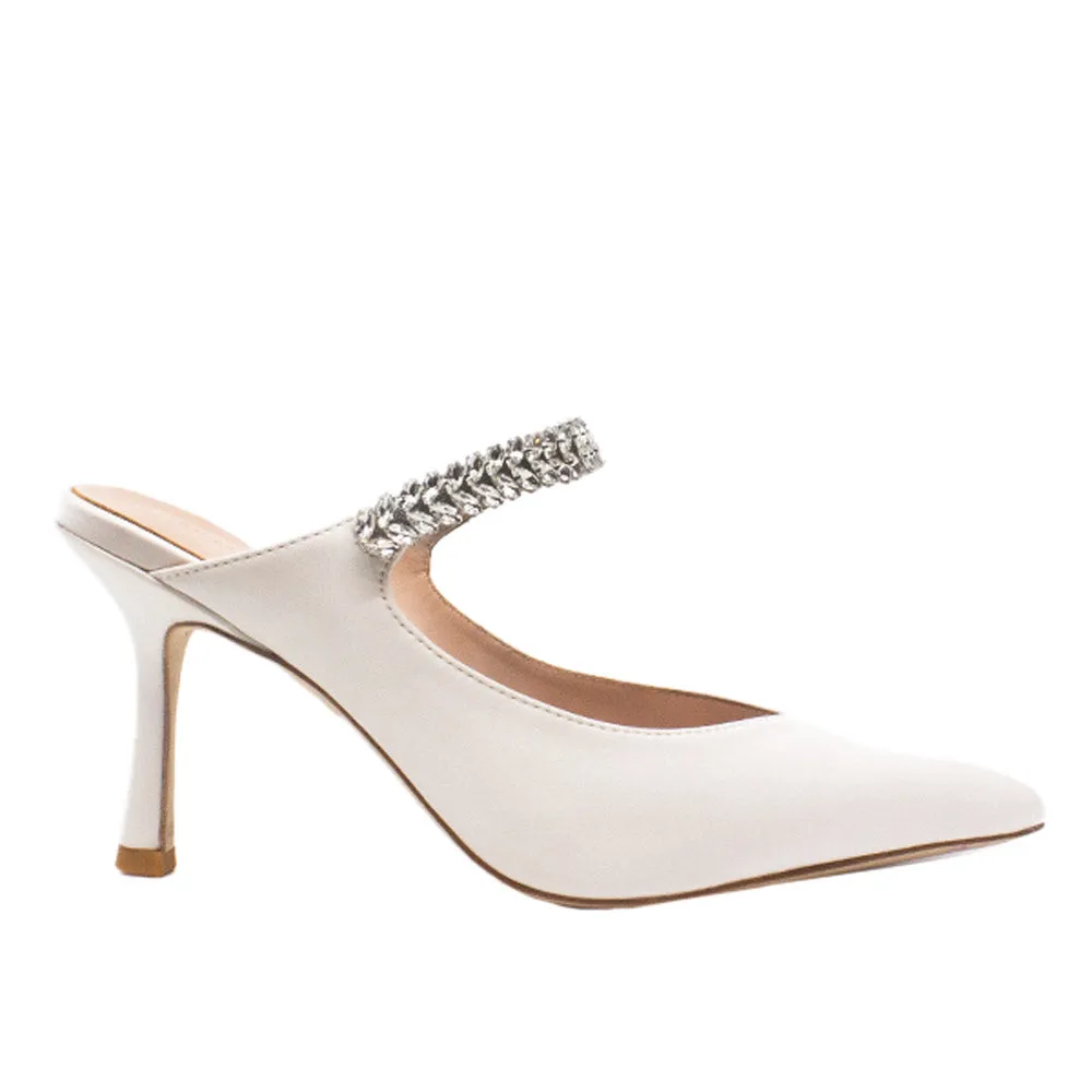 Harper White Satin | Embellished Mule