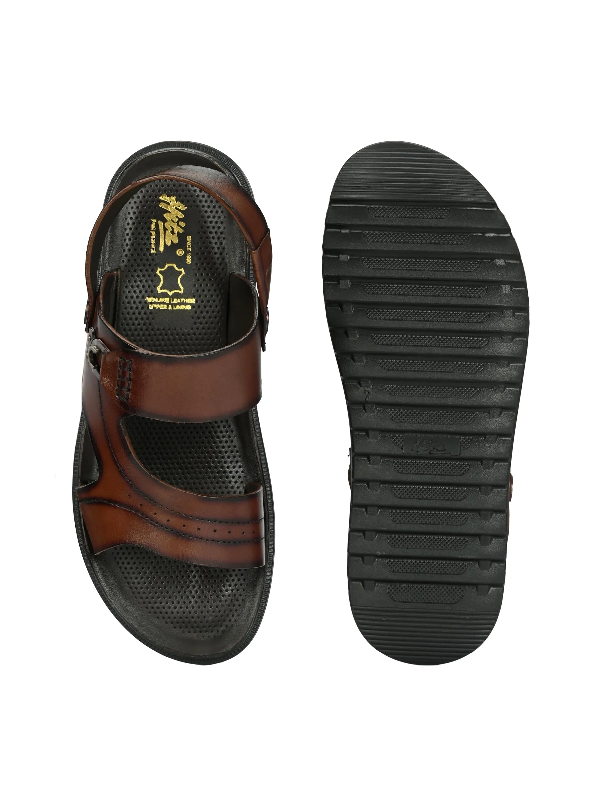 Hitz Men's Brown Leather Open Toe Slip-On Sandals