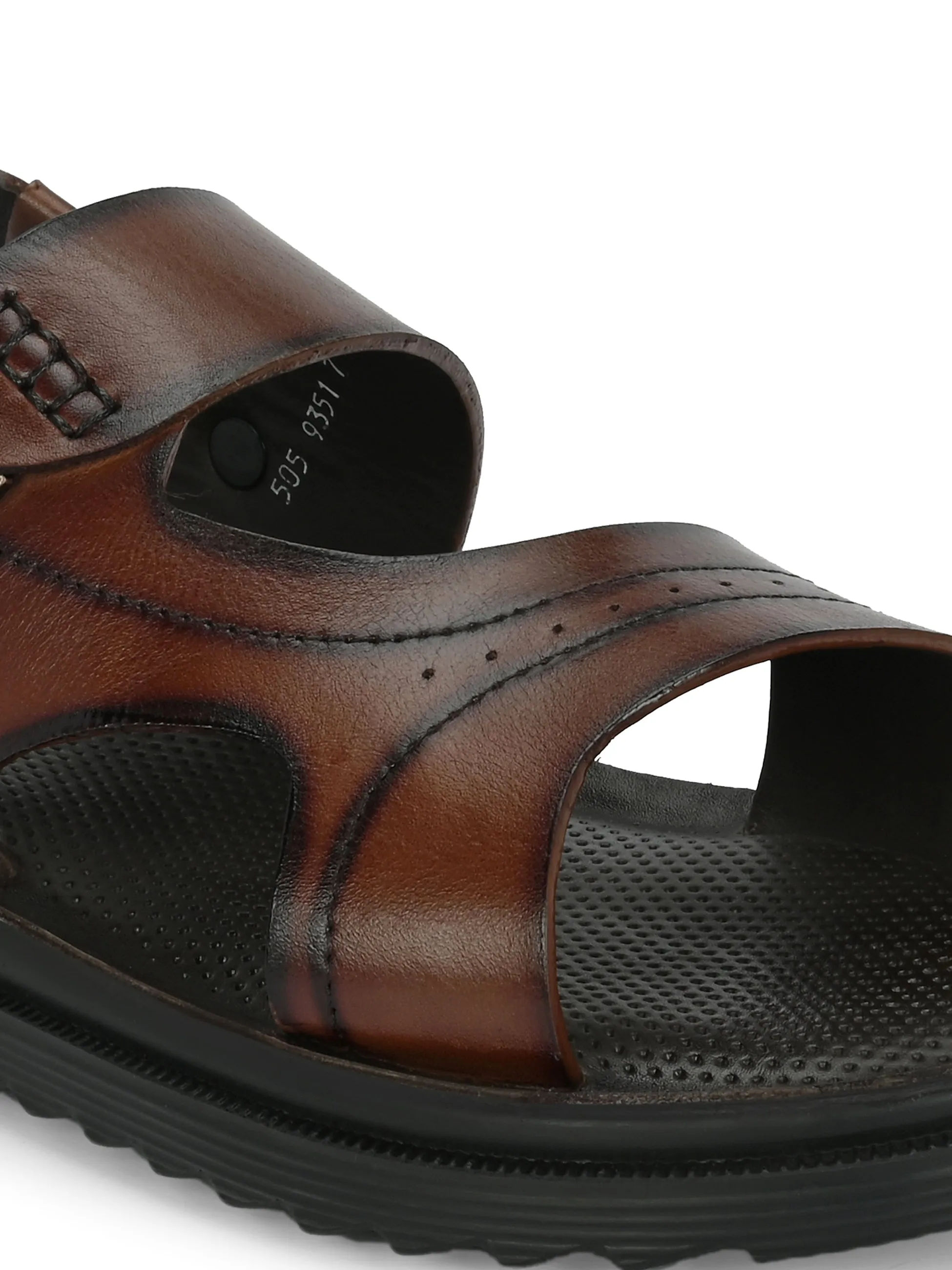 Hitz Men's Brown Leather Open Toe Slip-On Sandals
