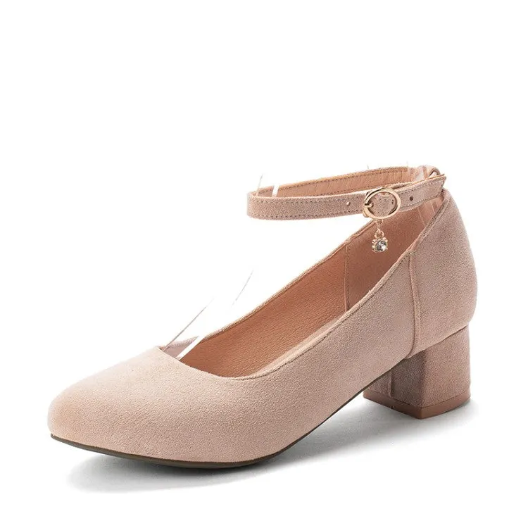 Ladies Shallow-mouthed Large Size Square Head Woman's Chunky Heels Pumps