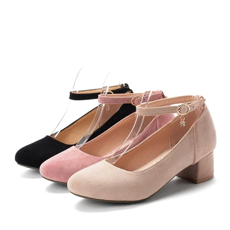 Ladies Shallow-mouthed Large Size Square Head Woman's Chunky Heels Pumps