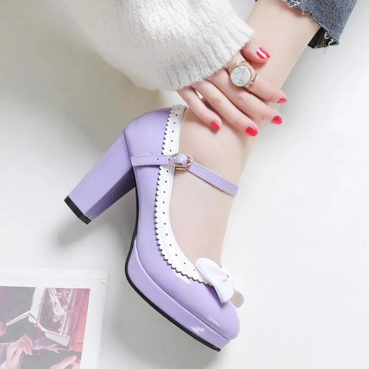 Lady's Chunky Heel Chunky Pumps Round Head Buckle