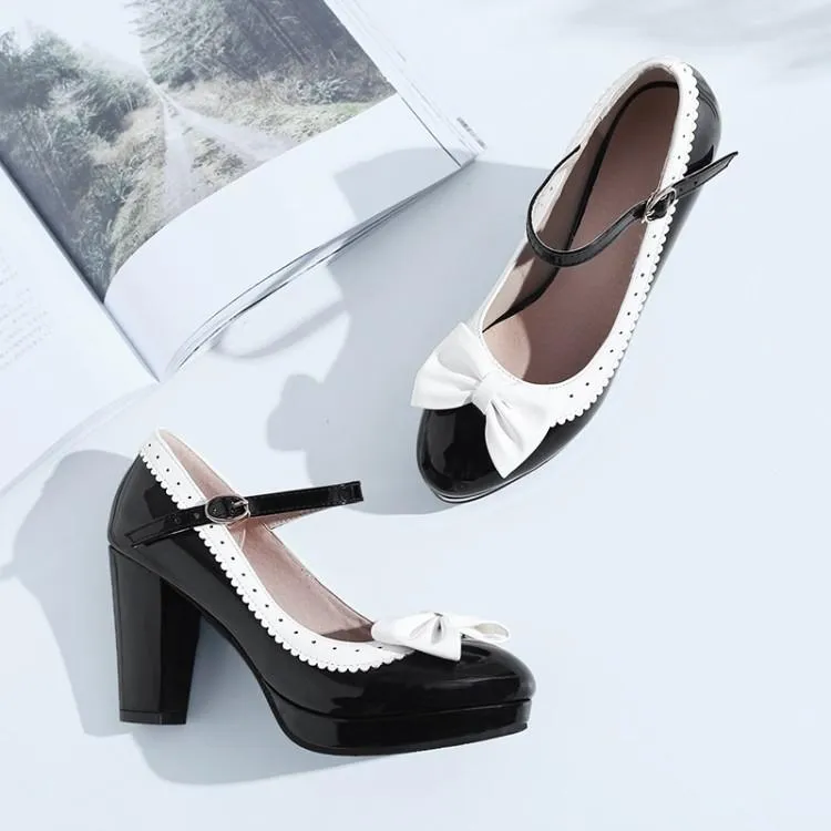 Lady's Chunky Heel Chunky Pumps Round Head Buckle