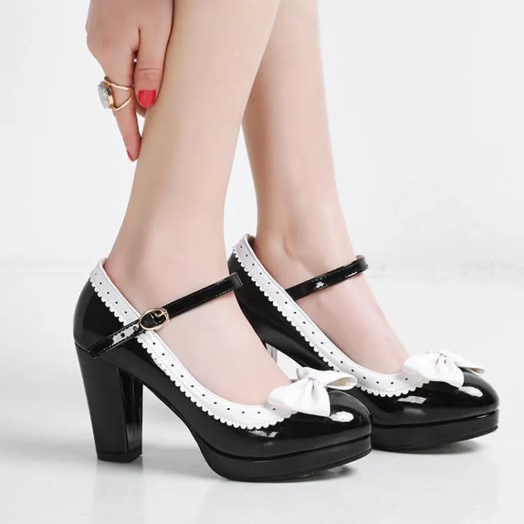 Lady's Chunky Heel Chunky Pumps Round Head Buckle