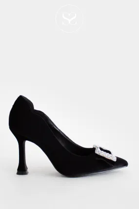 MENBUR 25928 BLACK VELVET HIGH HEEL WITH DIAMANTE BUCKLE