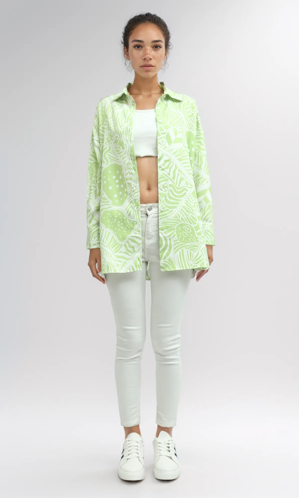 O193470 Summer Fashionable Long Sleeve Shirt - Light Green
