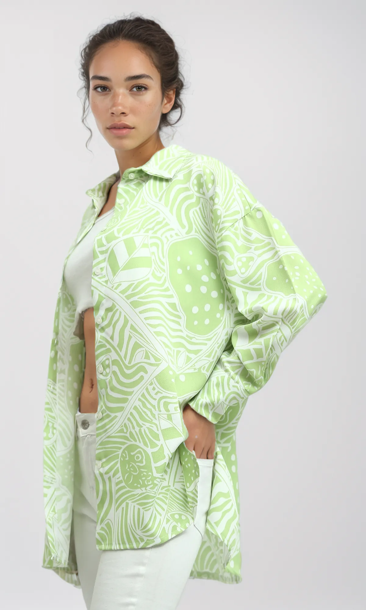 O193470 Summer Fashionable Long Sleeve Shirt - Light Green