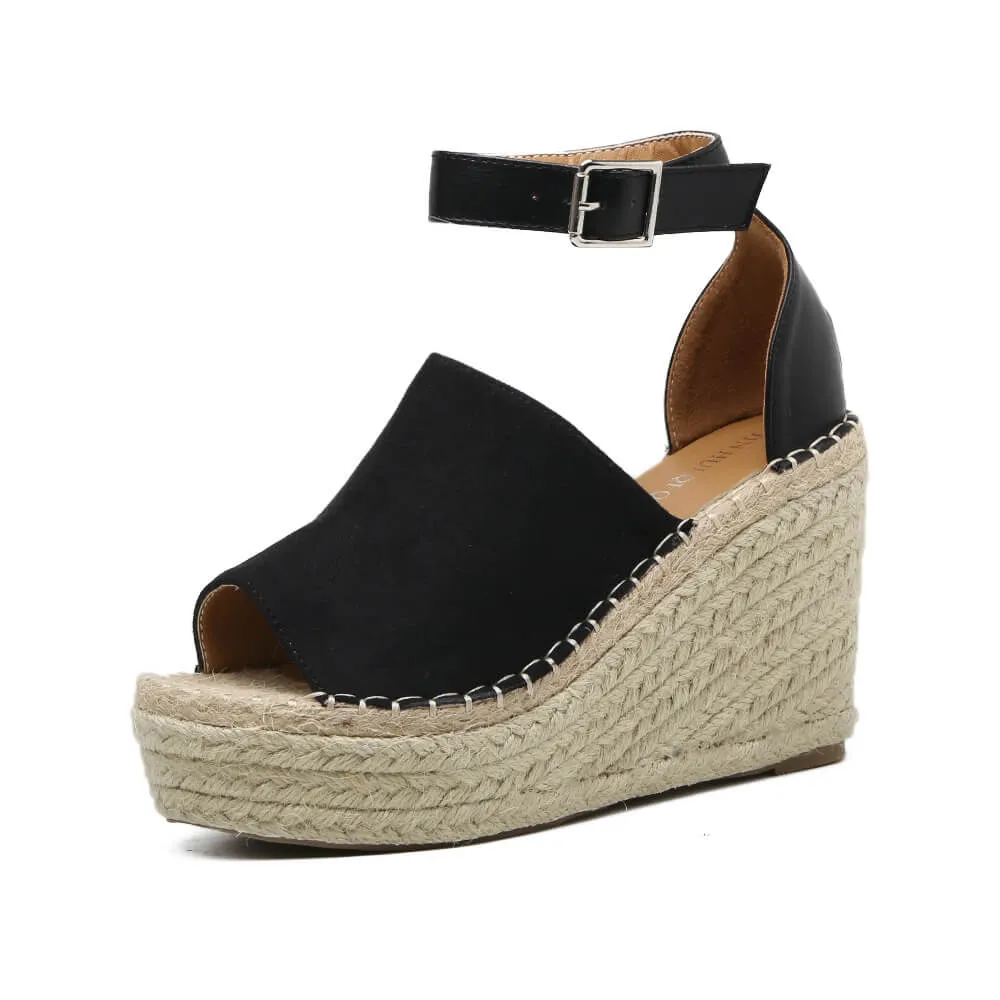 Platform Wedge Espadrille Peep Toe Sandals