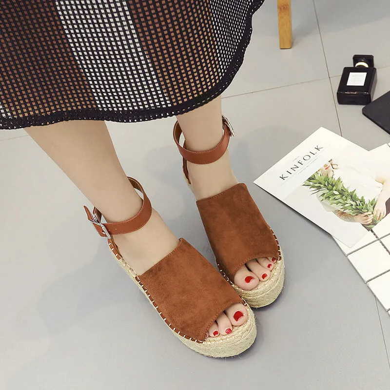 Platform Wedge Espadrille Peep Toe Sandals