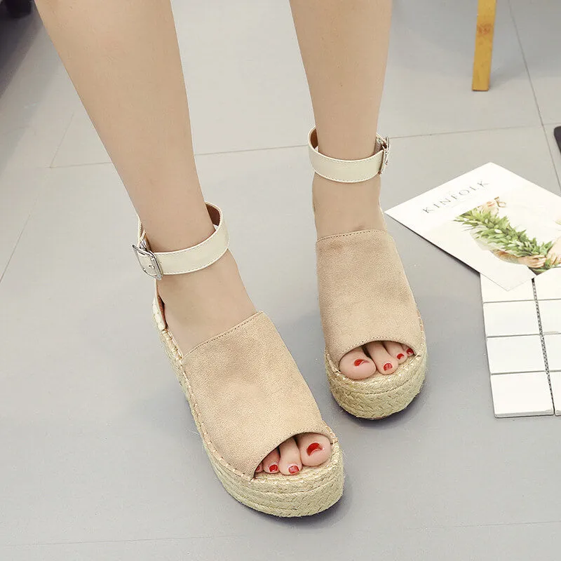 Platform Wedge Espadrille Peep Toe Sandals
