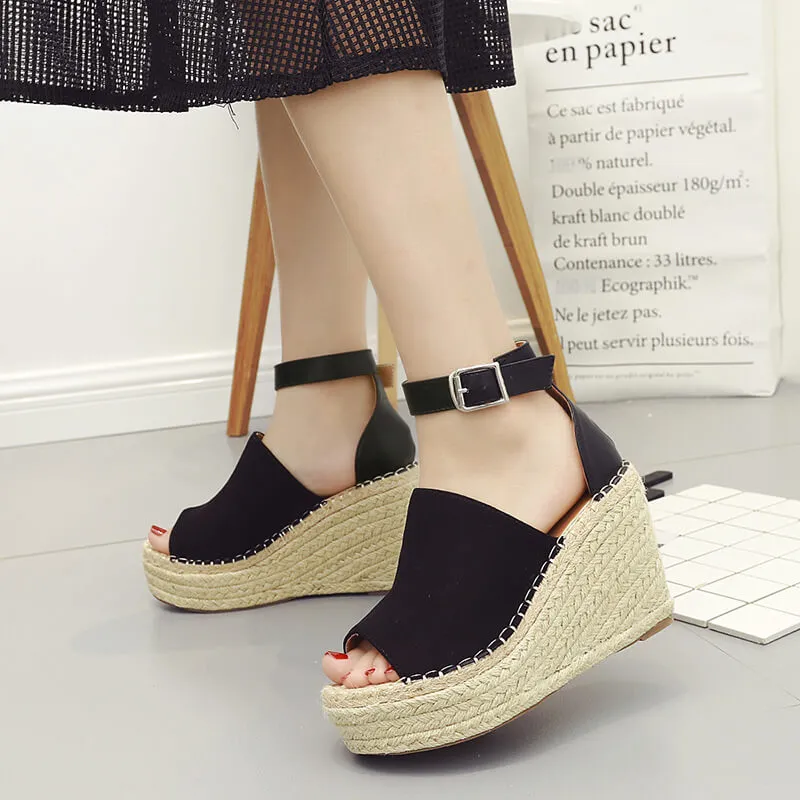 Platform Wedge Espadrille Peep Toe Sandals