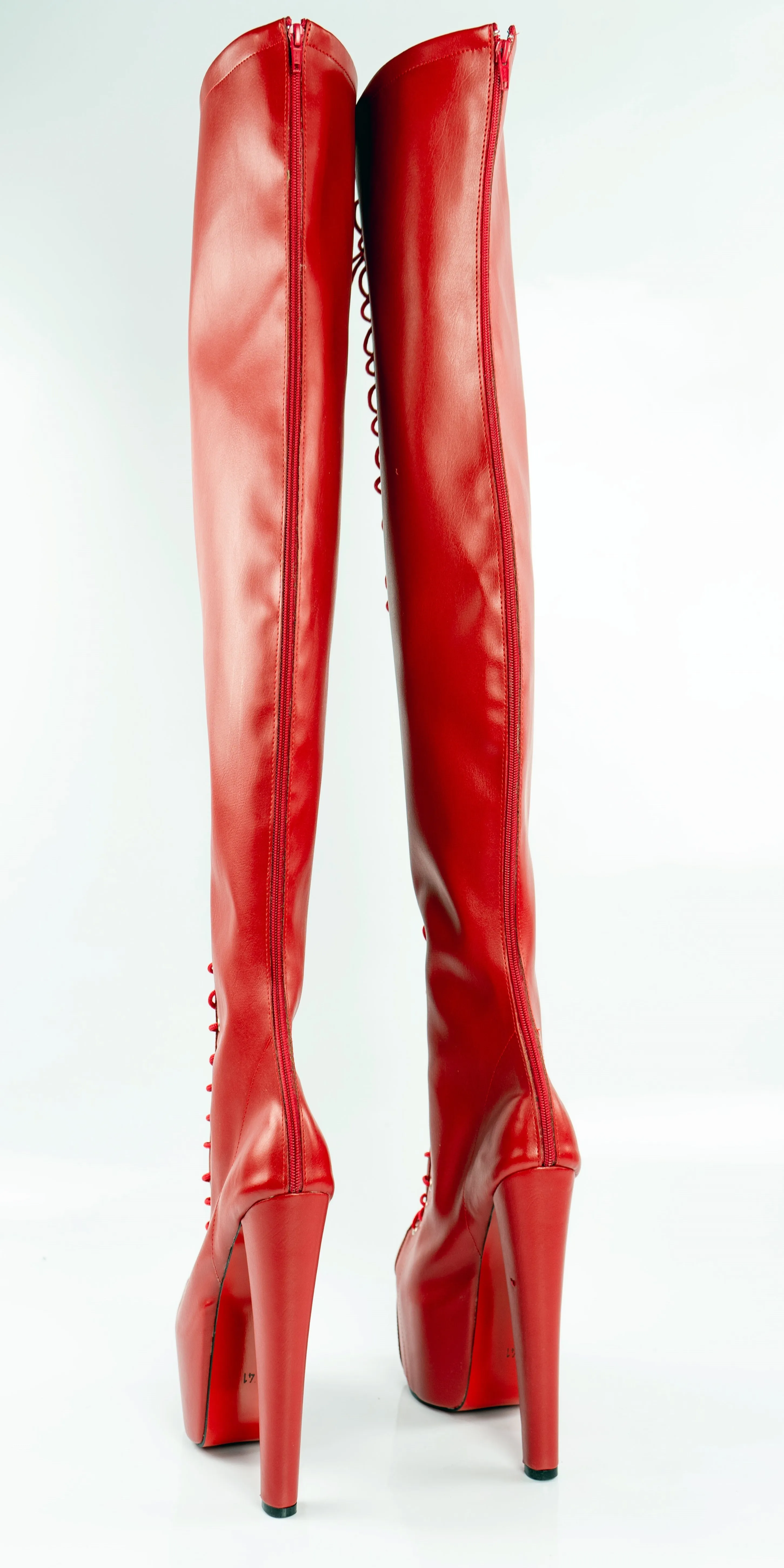 Red Gladiator Lace Up Thigh High Boots
