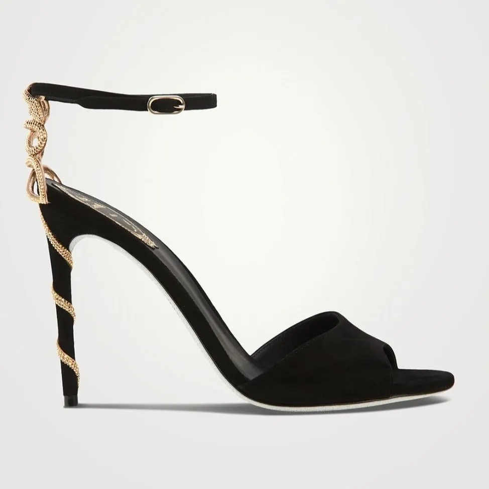René Caovilla Sandals | Margot Crystal Leather Sandals Black/Gold