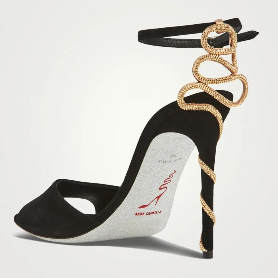 René Caovilla Sandals | Margot Crystal Leather Sandals Black/Gold