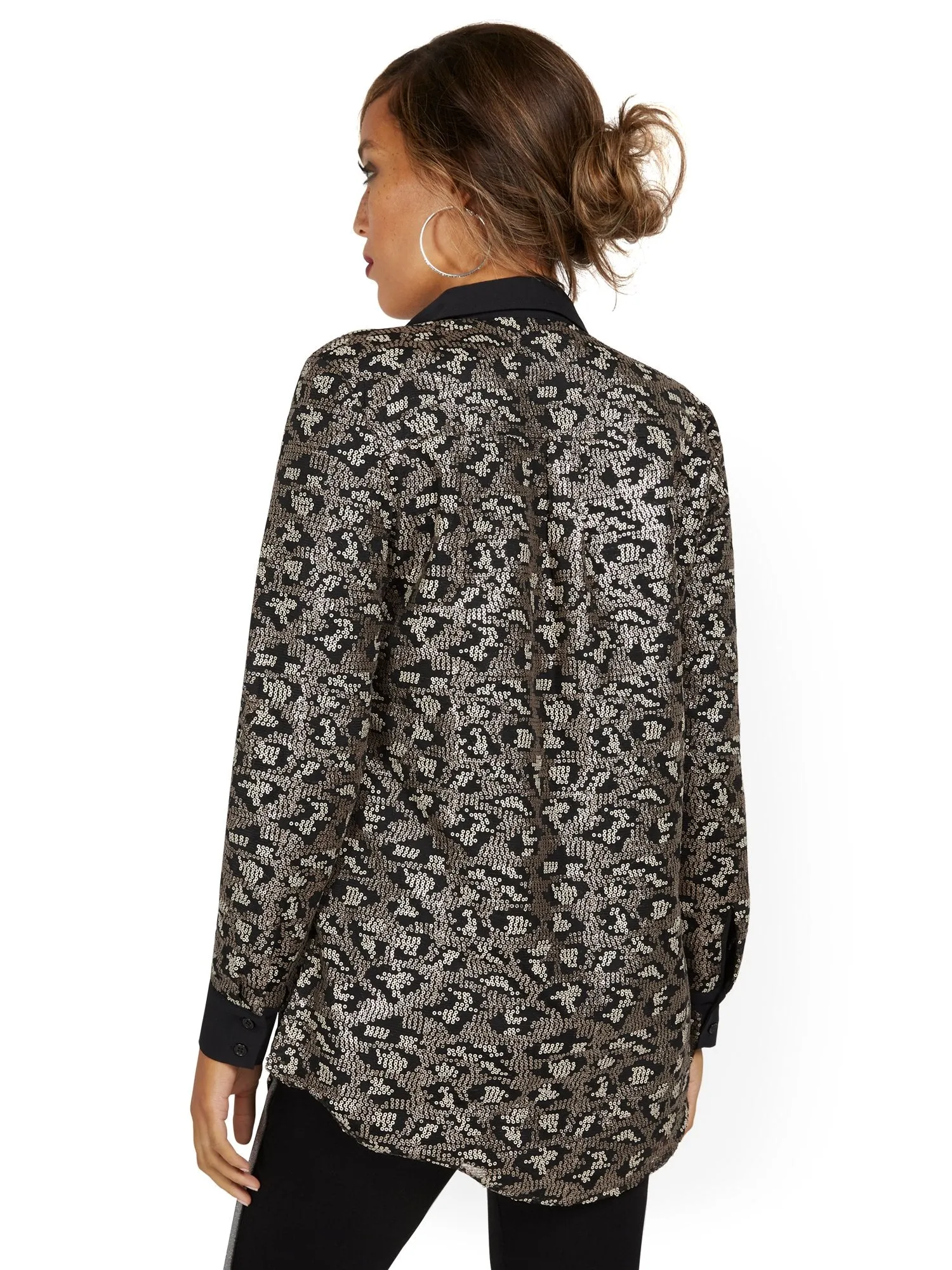 Sequin Leopard-Print Tunic Shirt