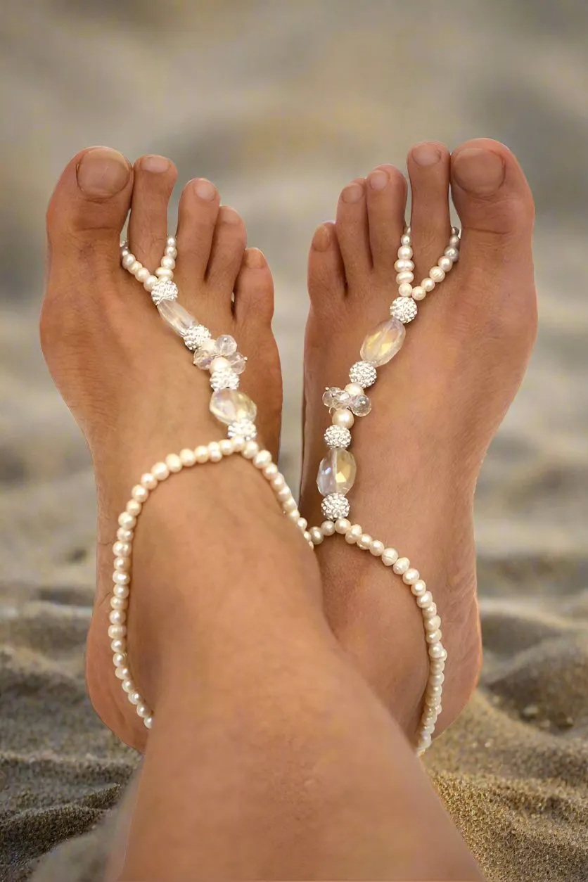Thalia Freshwater Pearls Beach Wedding Barefoot Sandals