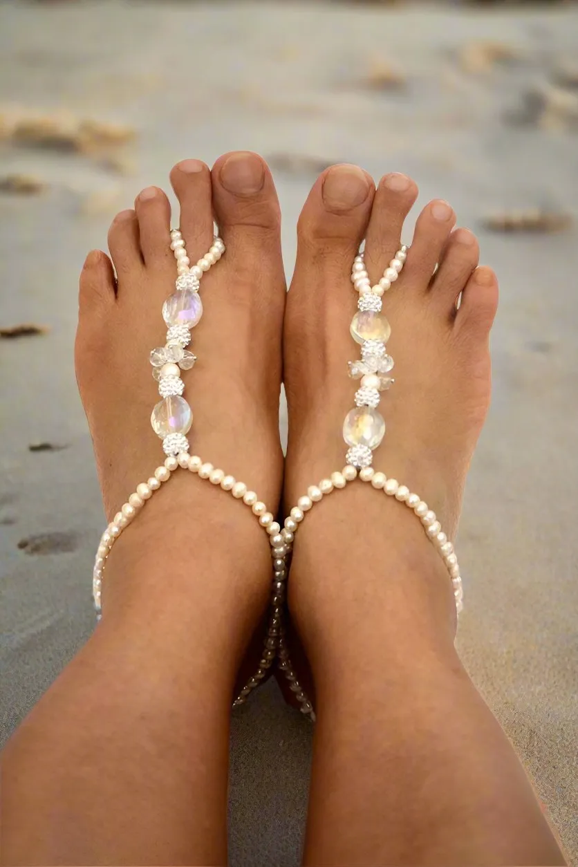 Thalia Freshwater Pearls Beach Wedding Barefoot Sandals