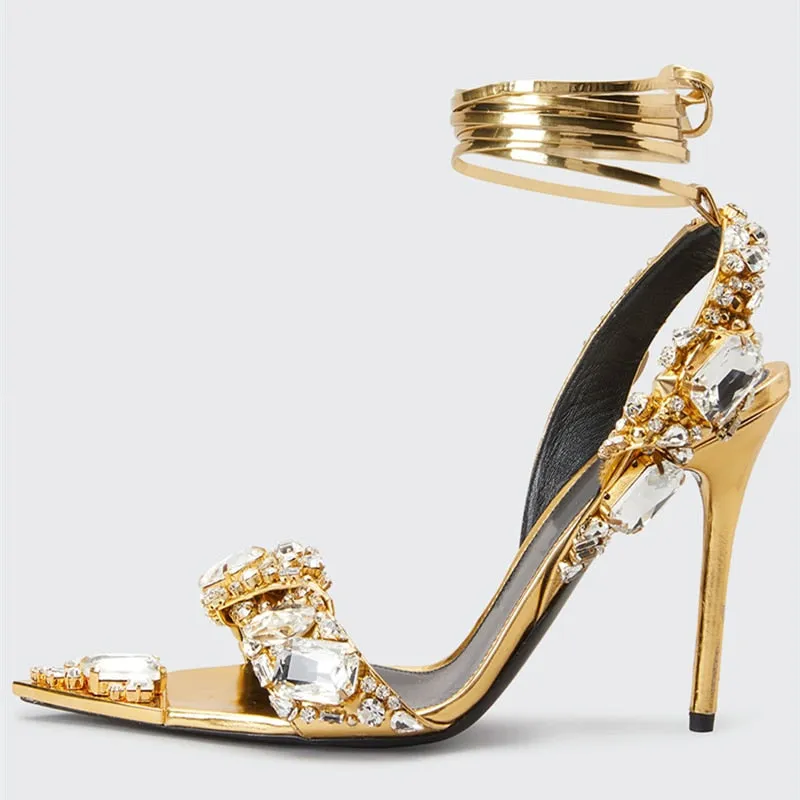 Tom Ford Inspired Chunky Rhinestone Metallic Sandals
