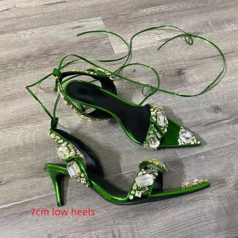 Tom Ford Inspired Chunky Rhinestone Metallic Sandals