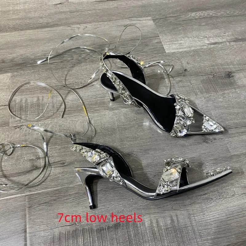 Tom Ford Inspired Chunky Rhinestone Metallic Sandals