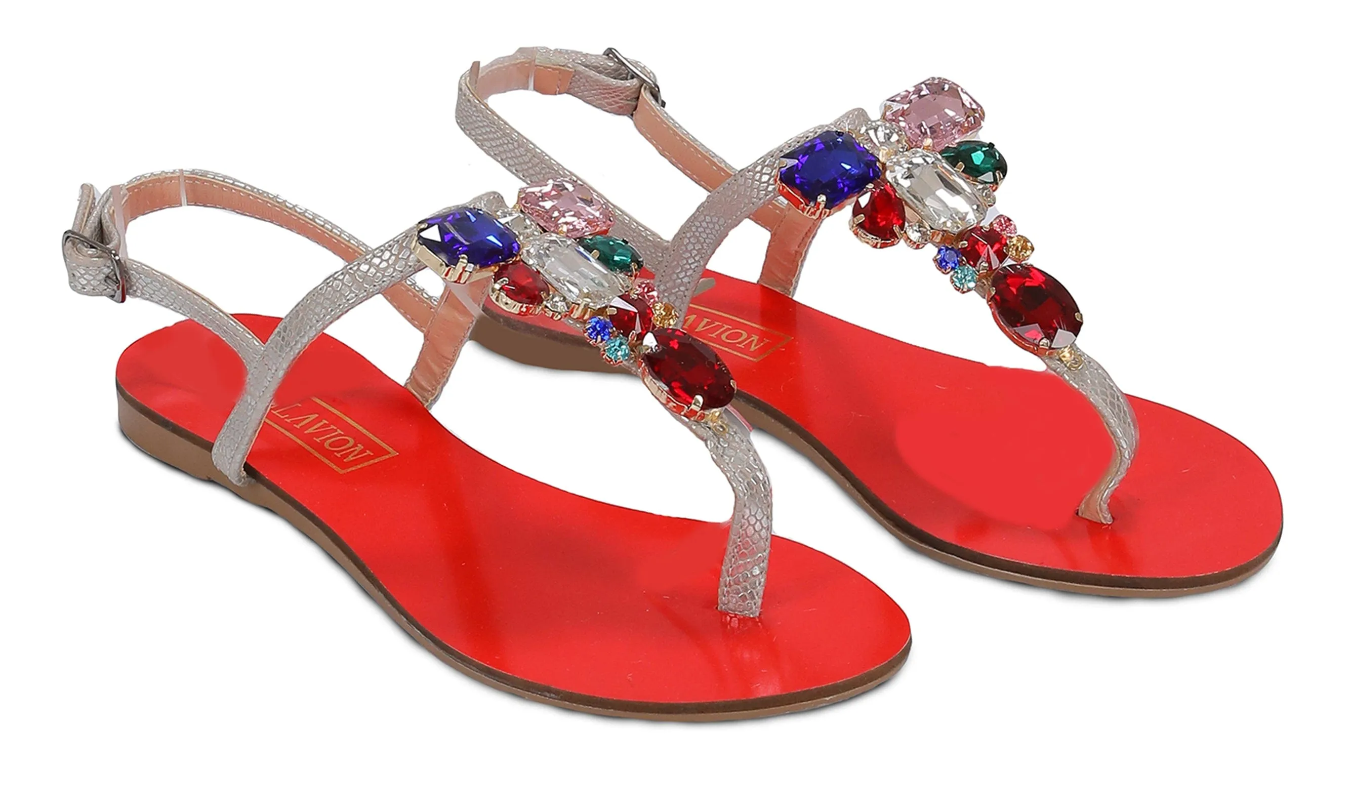 Ventutto Rio Red Silver Crystal Cluster T-Strap Sandal