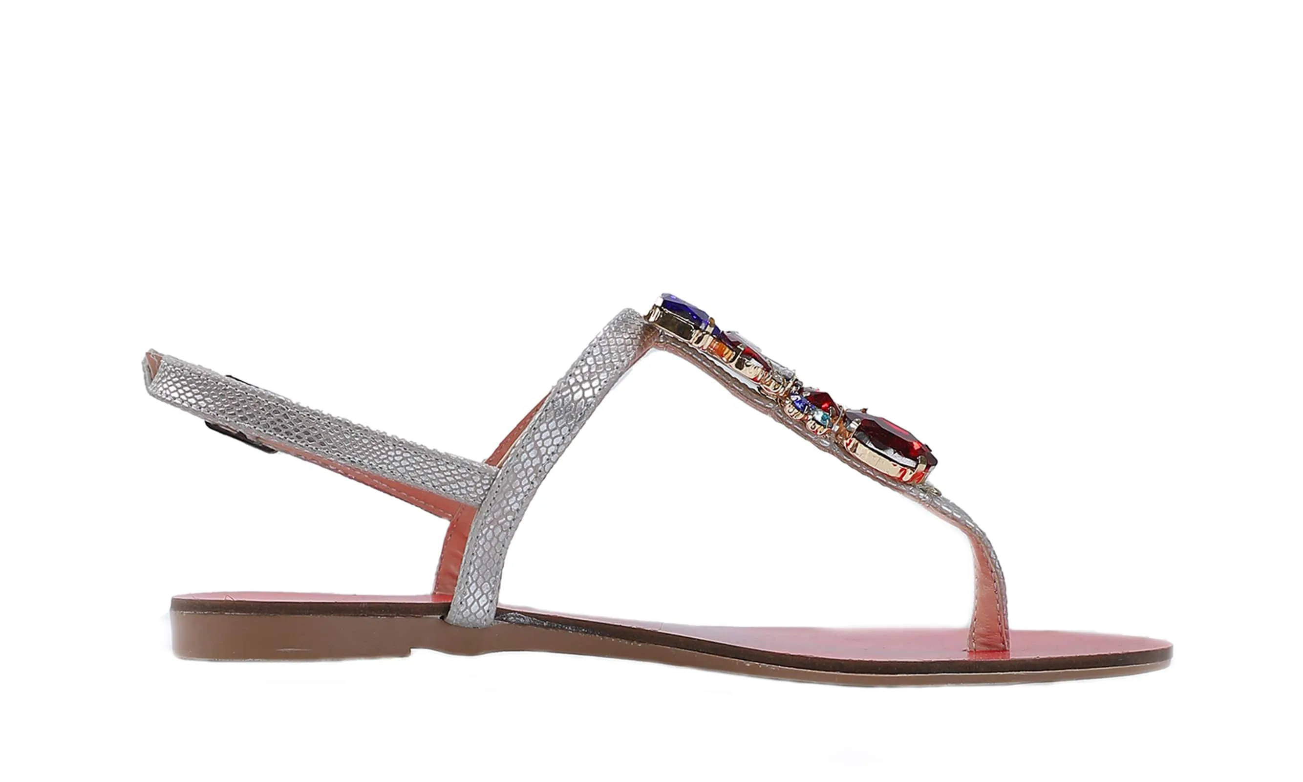 Ventutto Rio Red Silver Crystal Cluster T-Strap Sandal