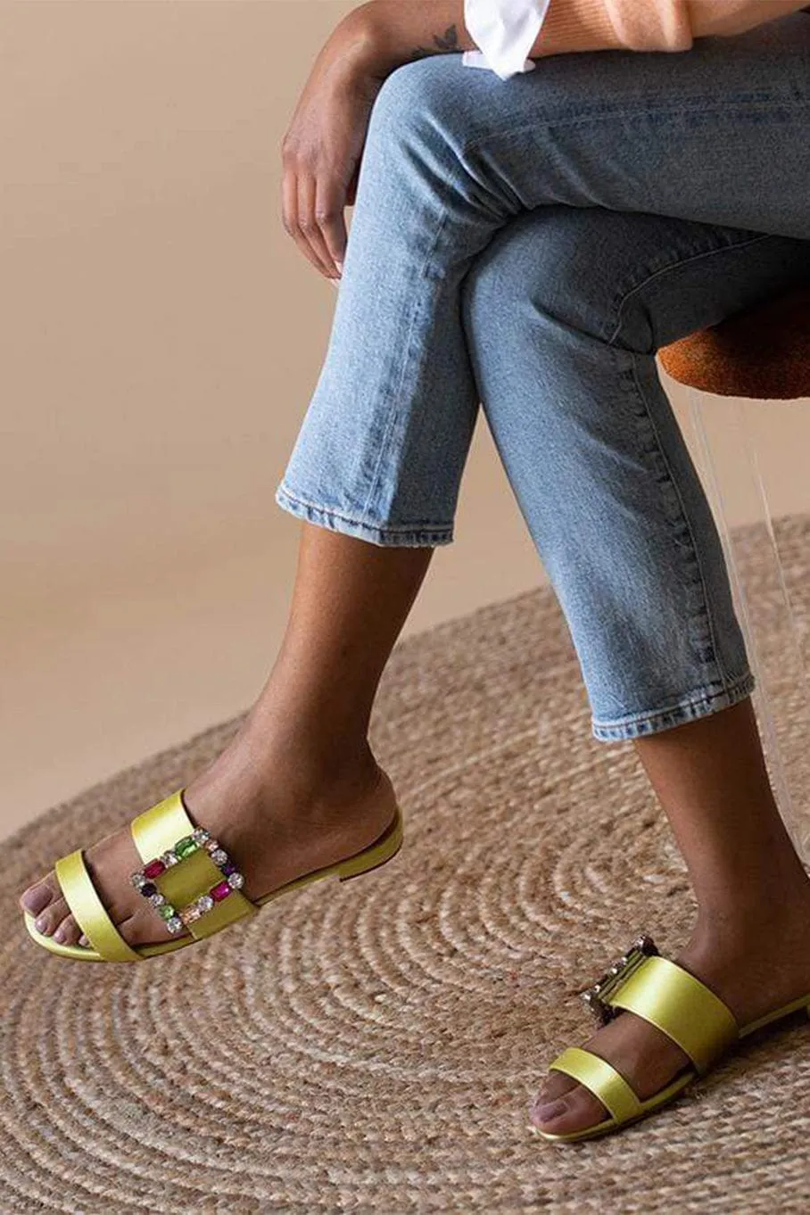 Verda Crystal Buckle Flat Sandals