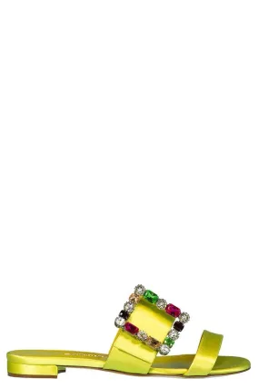 Verda Crystal Buckle Flat Sandals