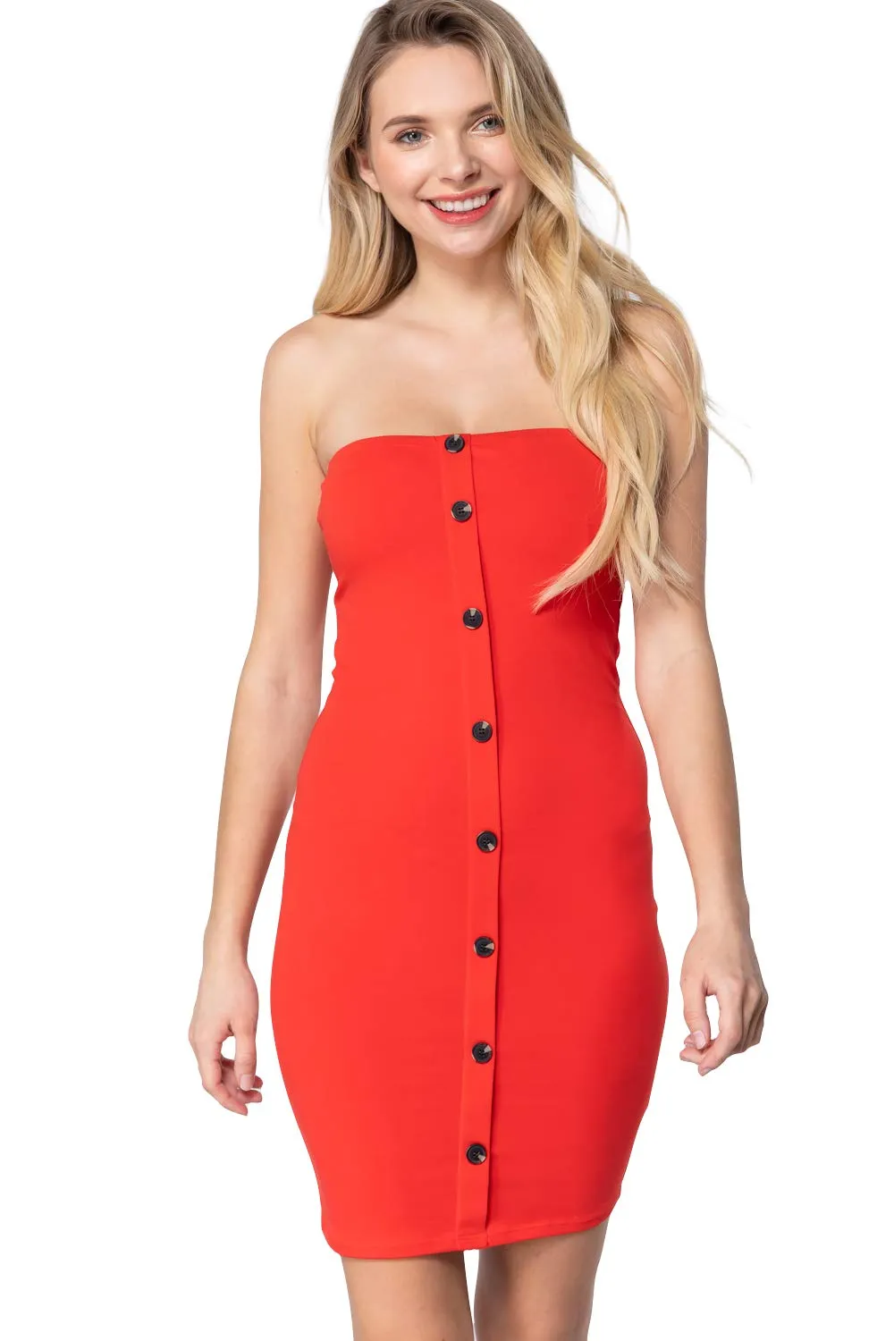Women's Button Down Sleeveless Tube Mini Dress