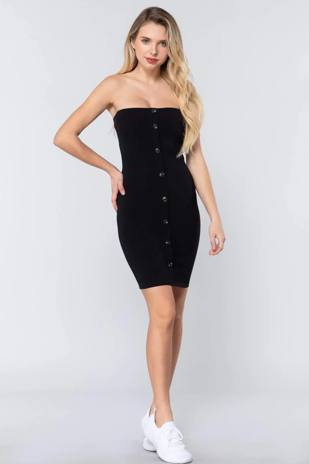 Women's Button Down Sleeveless Tube Mini Dress
