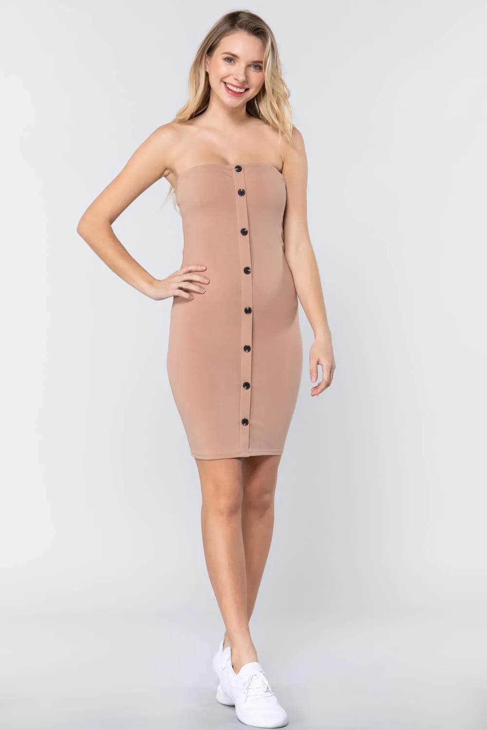Women's Button Down Sleeveless Tube Mini Dress