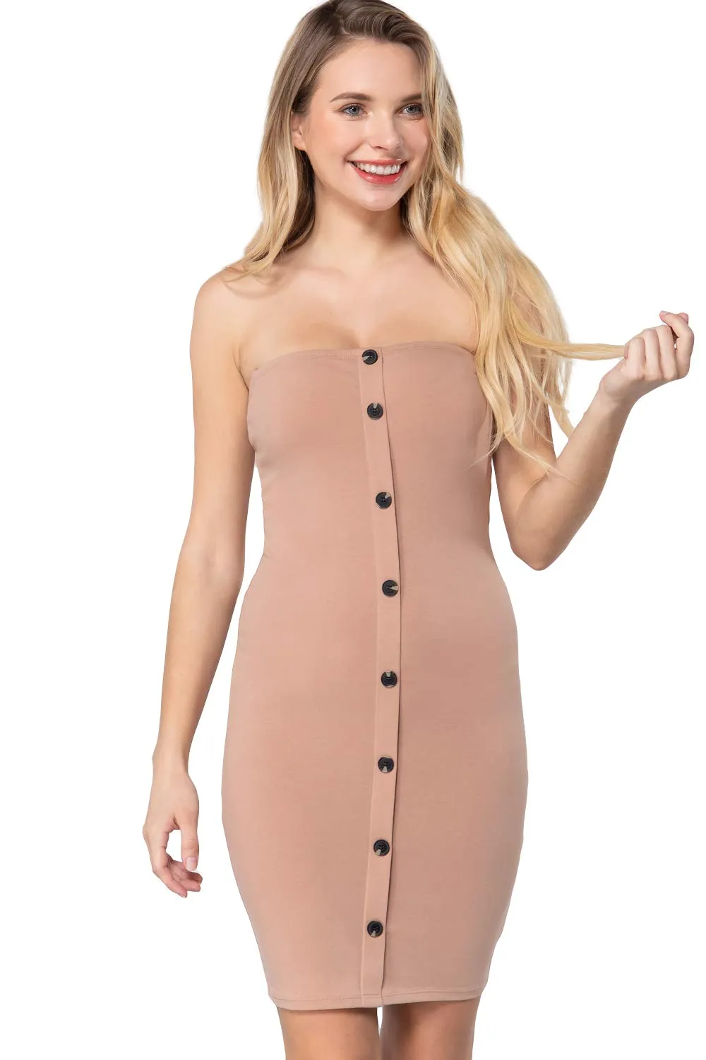 Women's Button Down Sleeveless Tube Mini Dress
