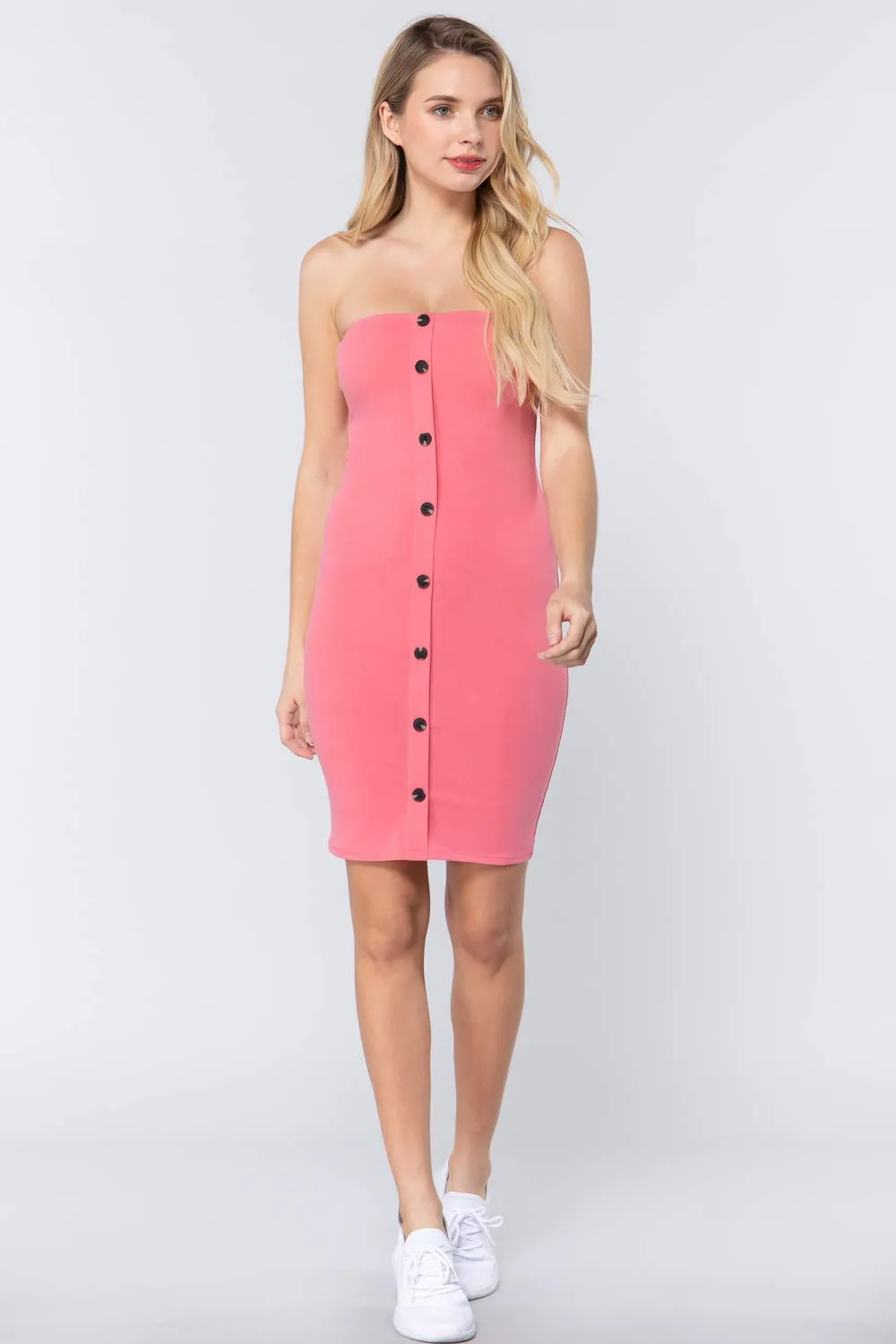 Women's Button Down Sleeveless Tube Mini Dress
