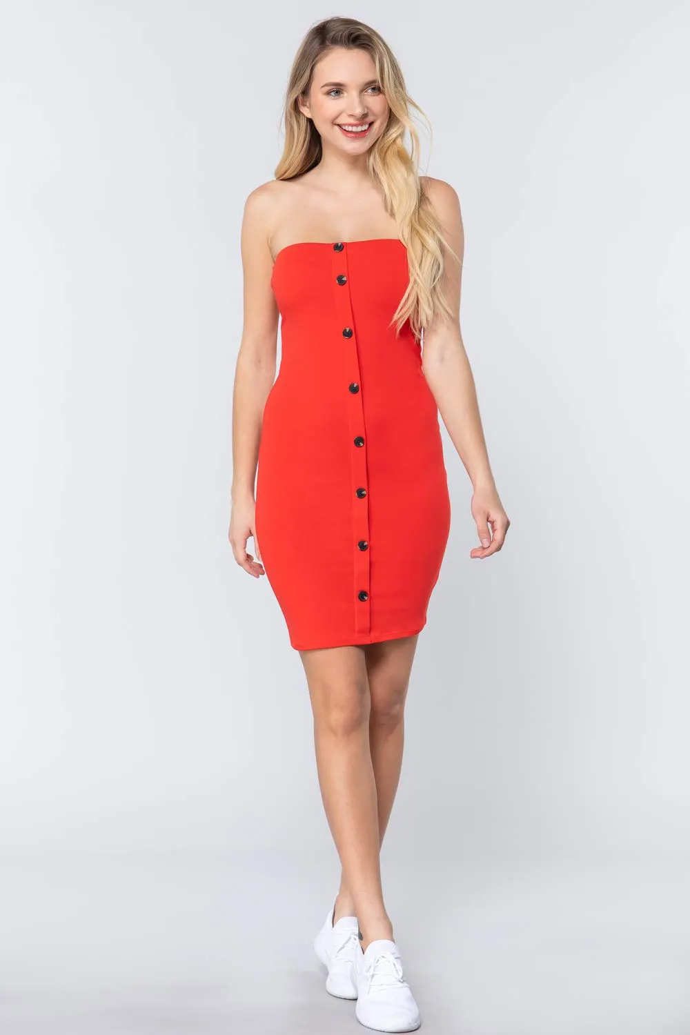 Women's Button Down Sleeveless Tube Mini Dress