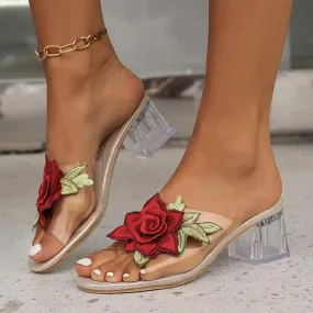 Women's Transparent Rose Crystal High Heel Chunky Sandals 00900889C